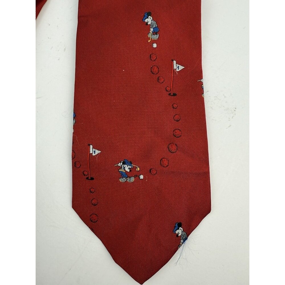 VTG Balancine Disney Tie Works Mickey Mouse Golfing‎ Polyester Adult Tie Red